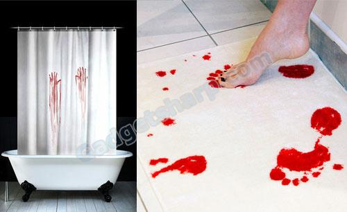 Blood bath shower curtain and blood bath mat