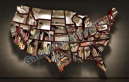 Bookshelf by Ron Arad shaped like the United States of America