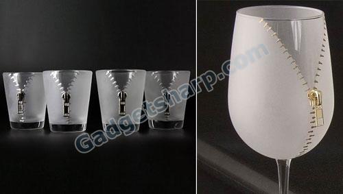 Silver Zipper Shot Glasses and Wine Glass