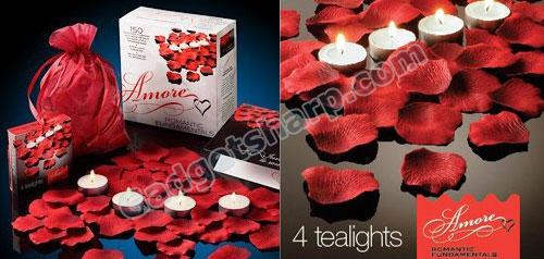 Bed of Roses Scented floating silk rose petals and tealight candles