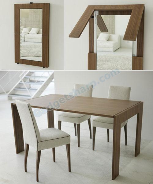 Folding Dining Table Folds into a Mirror