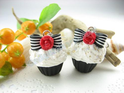 Rose and Bow Cupcake Earrings