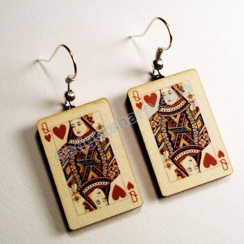 Queen of Hearts silver fish hook earrings