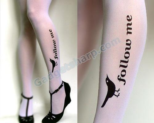 FOLLOW ME twitter TATTOO thigh-high stockings