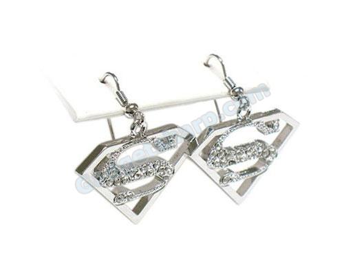 Crystal Superman Symbol Drop Earrings