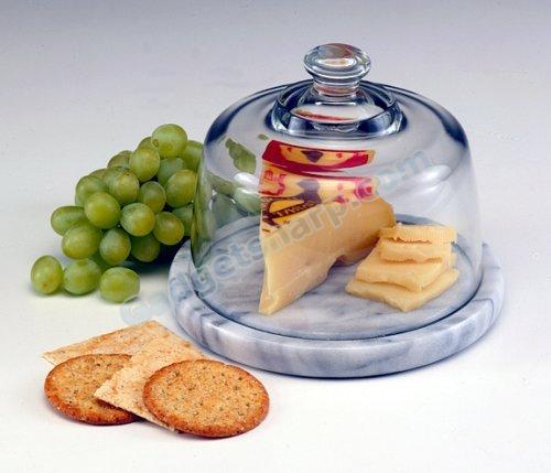 Glass Cheese Dome with White Marble Base