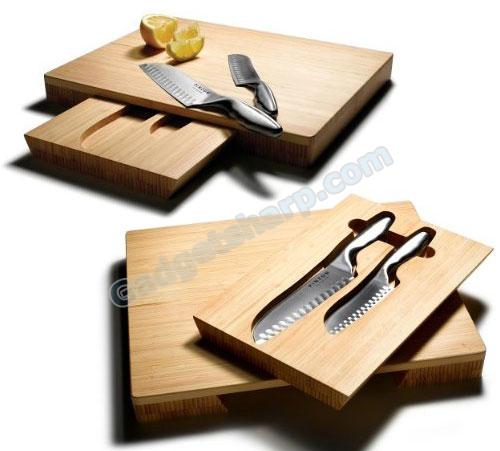 Pinzon Santoku Knives and Bamboo Cutting Board Set