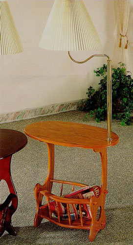 Wood Side Table With Magazine Rack And Built In Lamp