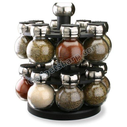 Orii 16 Jar Spice Rack with Spices Included - Rotating Countertop