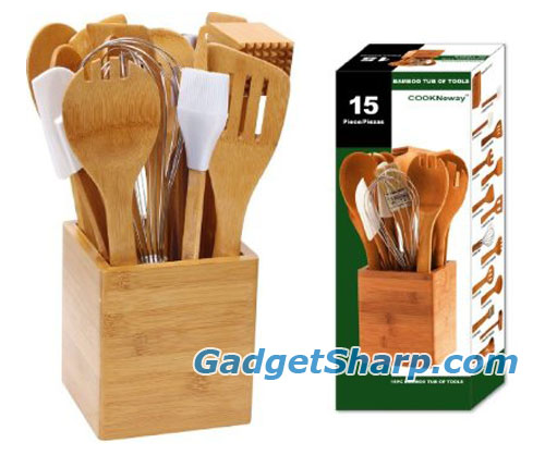 Cook N Home 15-Piece Bamboo Tool-In-A-Tub Set