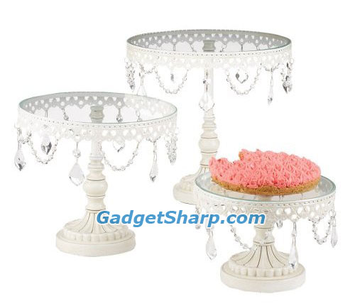 Set of Three White Iron and Glass Cake Stands