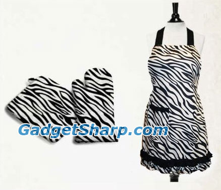 Zebra Print Kitchen Linen Gift Set, Apron and Oven Mitt / Potholder