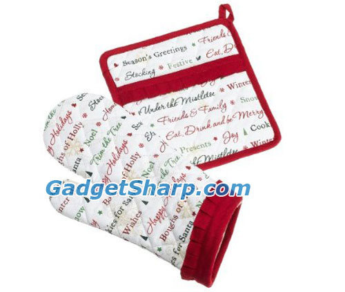 DII Holiday Chit Chat Printed Potholder and Oven mitt Set