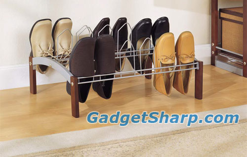 Neu Home Espresso 9 Pair Wood and Metal Shoe Rack