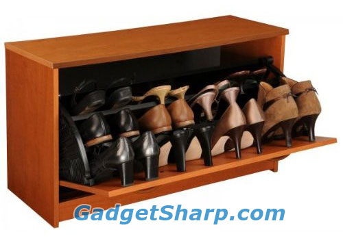 Single Cherry Finish Shoe Cabinet