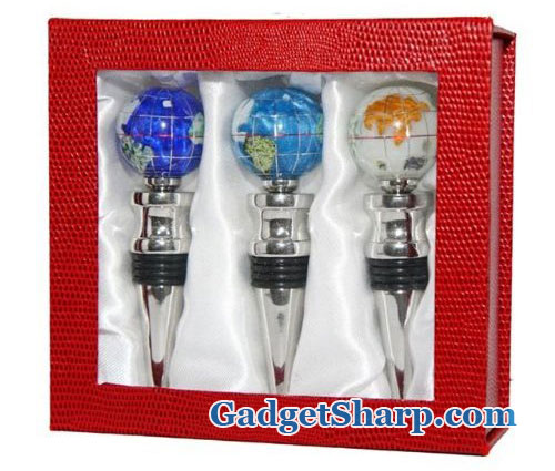 Wine Bottle Stopper Gemstone Globes Set of 3