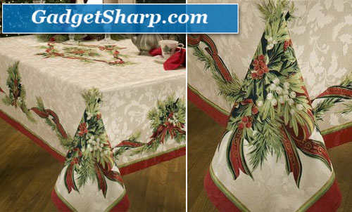 Christmas Ribbons Engineered Printed Tablecloth