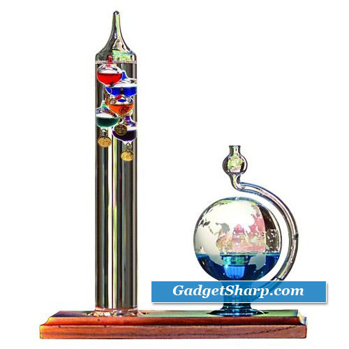 Chaney Instrument Galileo Thermometer with Glass Globe Barometer