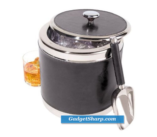 Oggi Faux Leather and Stainless Steel Ice Bucket with Ice Scoop