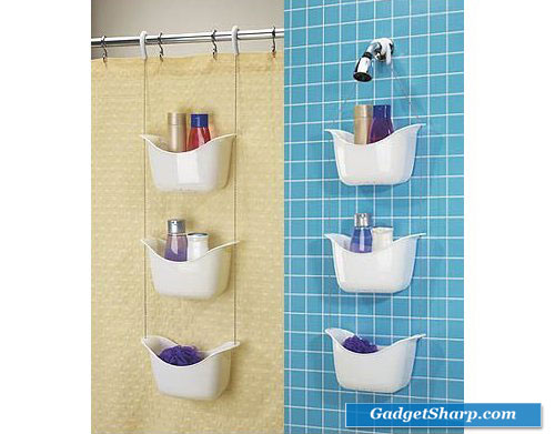 White Hanging Shower Caddy 3 Tiered Baskets Bath Decor