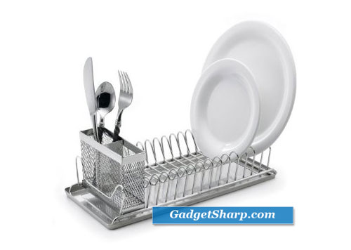 Compact Stainless-Steel Dish Rack with Utensil Holder