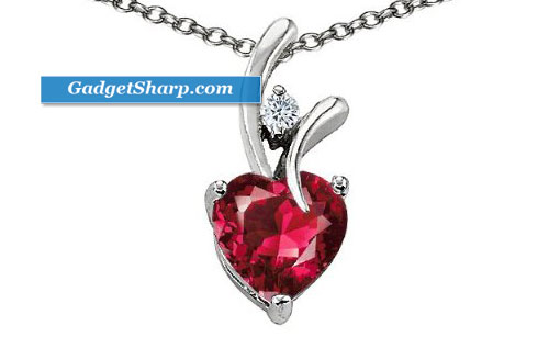 1.95 cttw 925 Sterling Silver 14K White Gold Plated Created Heart Shaped Ruby Pendant