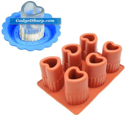 Freshware 6 Cavity Silicone Heart Ice Cube Shot Glass Mold