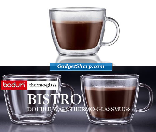 Bodum Bistro Double-Wall Insulated Glass Caf? Latte Mug, Set of 2