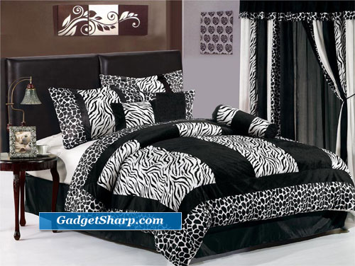 7pc Black & White Micro Fur Zebra Queen Size Bedding