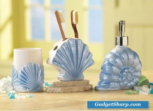 Seashell Ceramic Nautical Bathroom Accessory Set