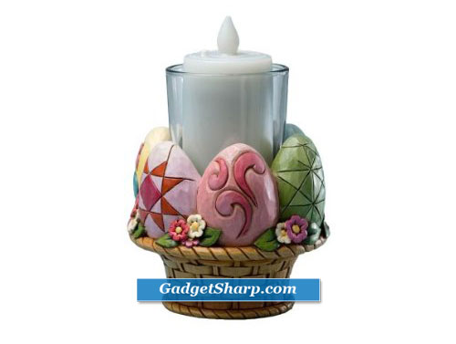 4-Inch Easter Egg and Easter Basket Votive Holder with Glass Votive