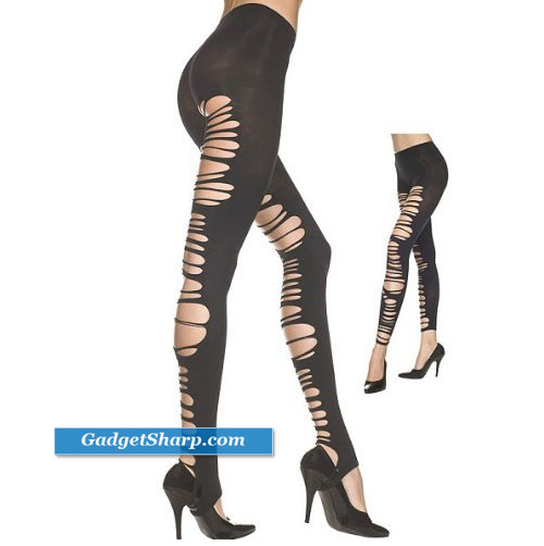 Black Opaque Ripped Stirrup Leggings