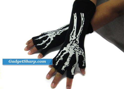 Skeleton Black Fingerless Glove