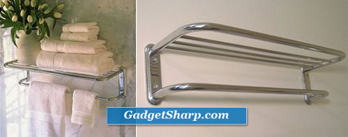 Polished Chrome Train Rack or Hotel Style 18 Towel Shelf with Drying Bar