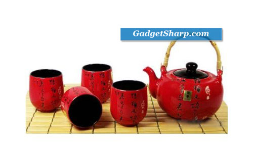 Japanese Tea Set Teapot Teacup Red kanji