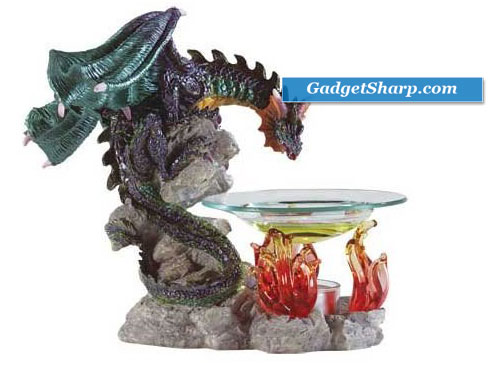 Alabastrite Dragon Oil Burner on Fire