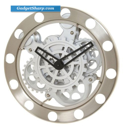 Kikkerland Gear Wall Clock, Nickel/White