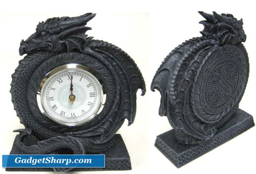 Gothic Coiled Celtic Dragon Quartz Mantel Clock