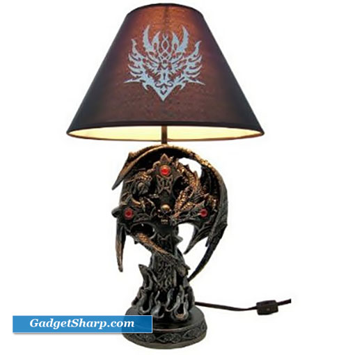 Gothic Dragon & Celtic Cross Table Lamp Skull