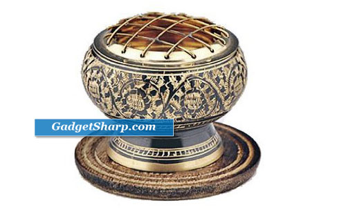 Small Decorated Brass Charcoal Screen Incense Burner