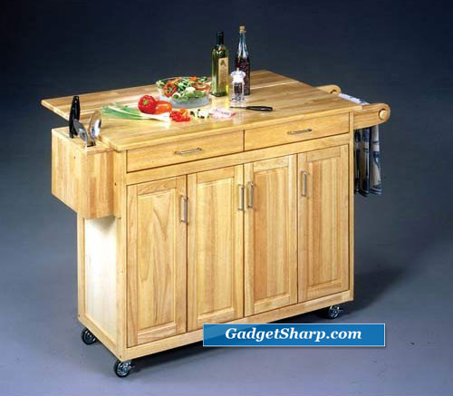 Natural Wood Kitchen Cart with Breakfast Bar