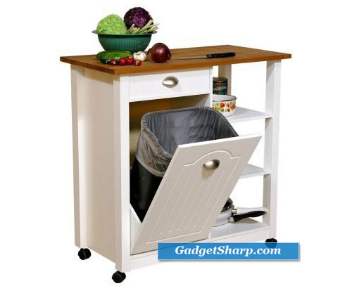 Venture Horizon Double Butcher Block Mobile Island Bin in White