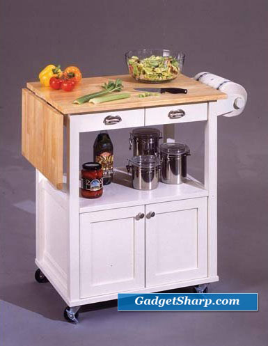 Natural and White Wood Top Kitchen Cart