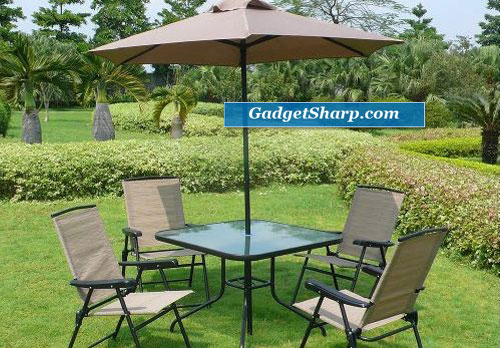 Outdoor Patio Home Bromley Tan 6Pc Folding Dining Set