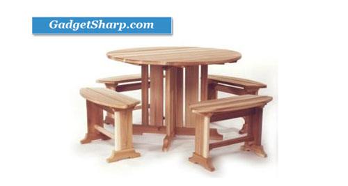 5pcs Outdoor Patio Wood Round Picnic Table & Benches Set