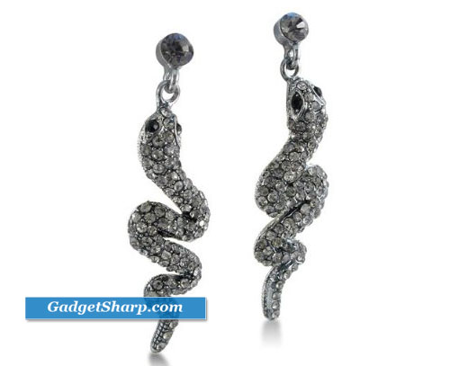 Trendy Gray Rhinestone Snake Earrings