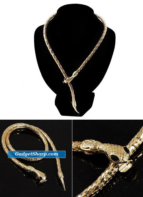 Mesmerizing Gold Tone Snake Choker Necklace