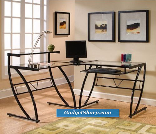 Z-Line Belaire Glass L-Shaped Computer Desk