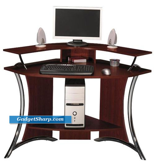 Bush Tacoma Corner Wood Computer Desk in Harvest Cherry