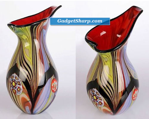 Hand Blown Abstract Teardrop Art Glass Vase